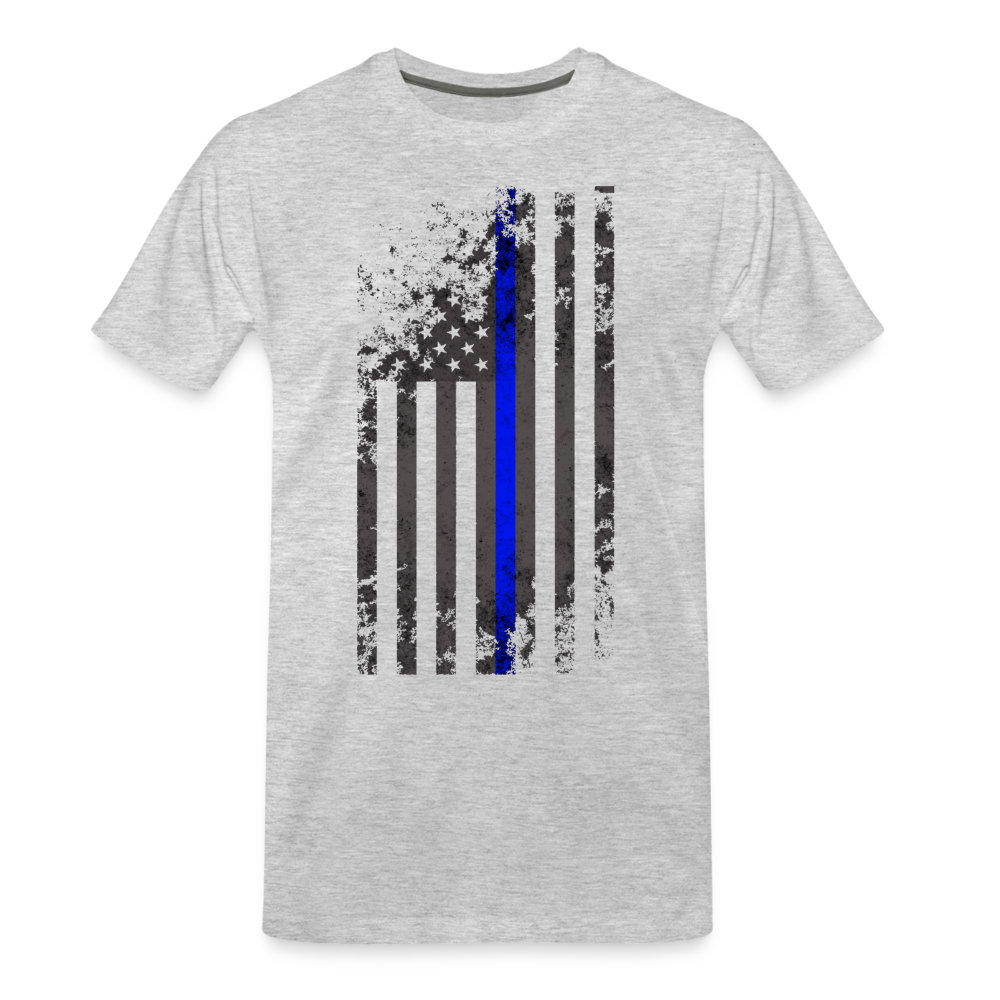 Men's Premium T-Shirt -  Thin Blue Line Distressed Vertical Flag - heather gray