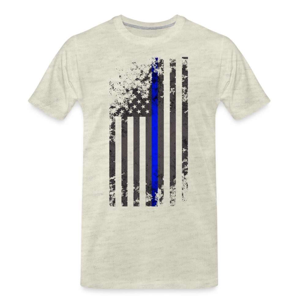 Men's Premium T-Shirt -  Thin Blue Line Distressed Vertical Flag - heather oatmeal