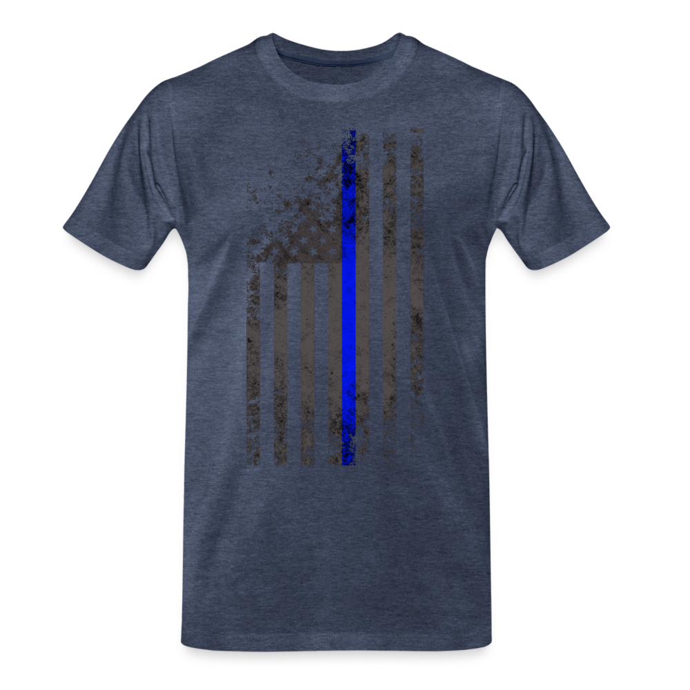 Men's Premium T-Shirt -  Thin Blue Line Distressed Vertical Flag - heather blue