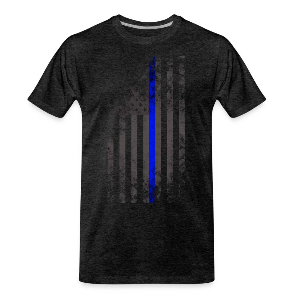 Men's Premium T-Shirt -  Thin Blue Line Distressed Vertical Flag - charcoal grey