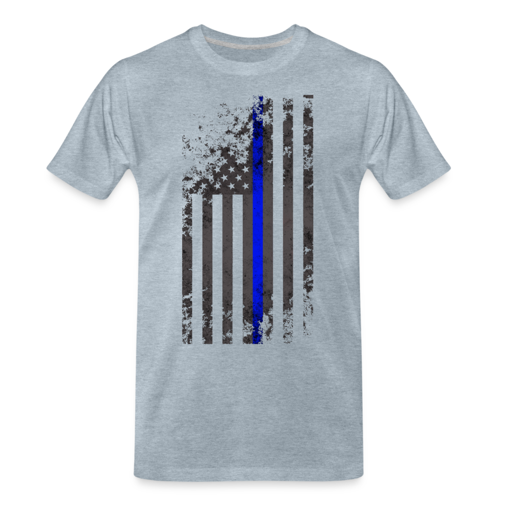 Men's Premium T-Shirt -  Thin Blue Line Distressed Vertical Flag - heather ice blue