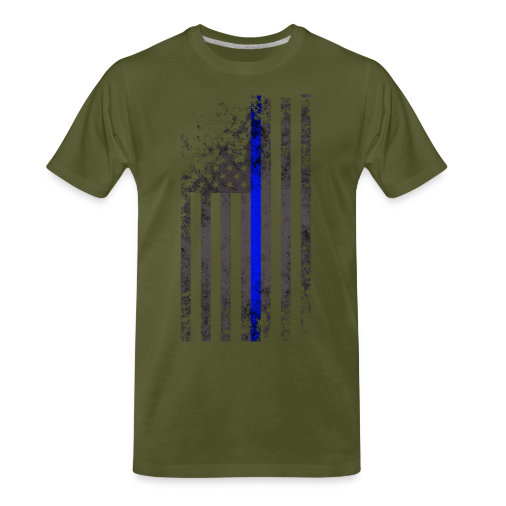 Men's Premium T-Shirt -  Thin Blue Line Distressed Vertical Flag - olive green