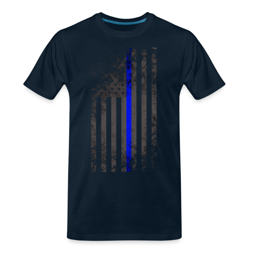 Men's Premium T-Shirt -  Thin Blue Line Distressed Vertical Flag - deep navy