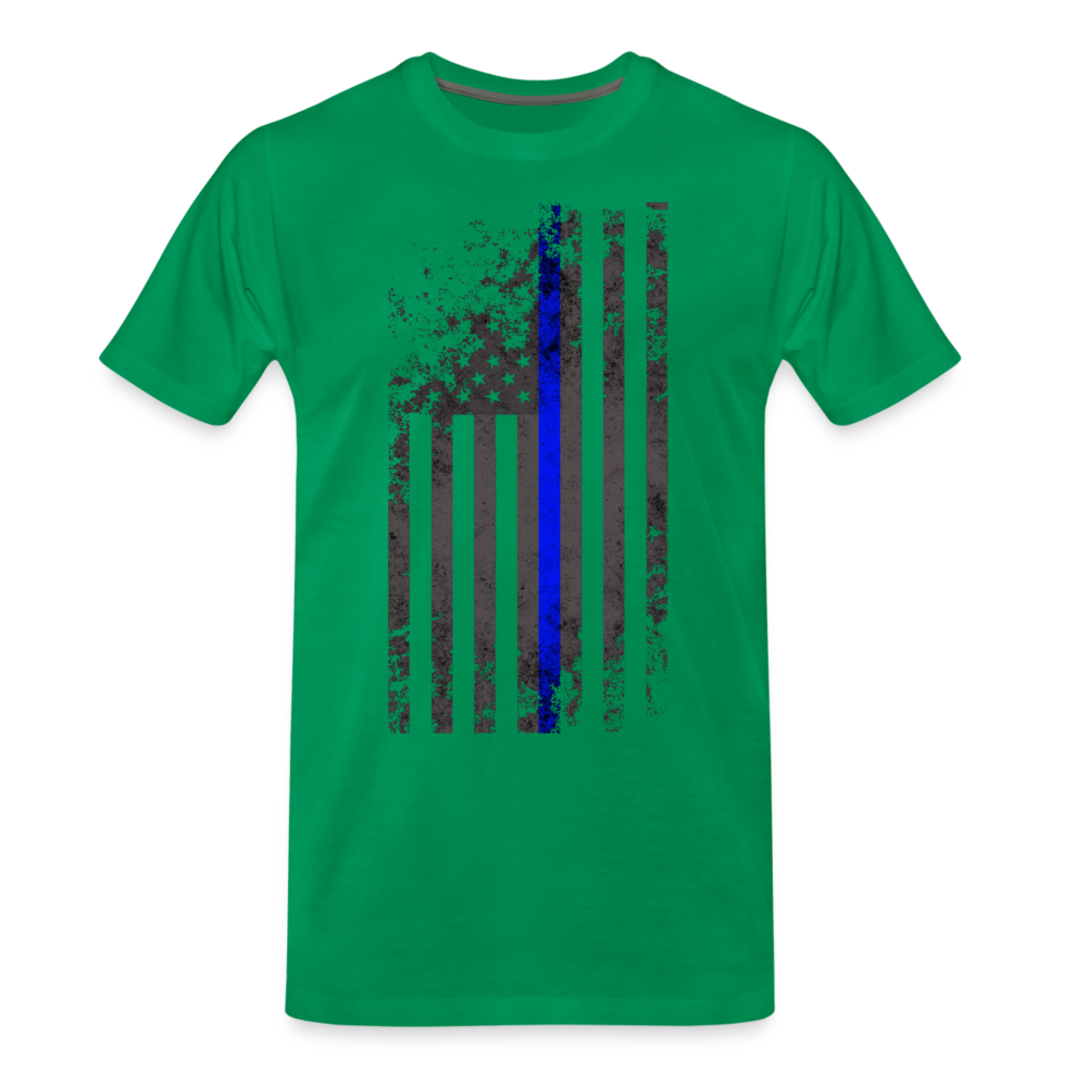 Men's Premium T-Shirt -  Thin Blue Line Distressed Vertical Flag - kelly green