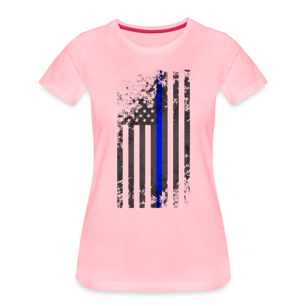 Women’s Premium T-Shirt - Thin Blue Line Distressed Vertical Flag - pink
