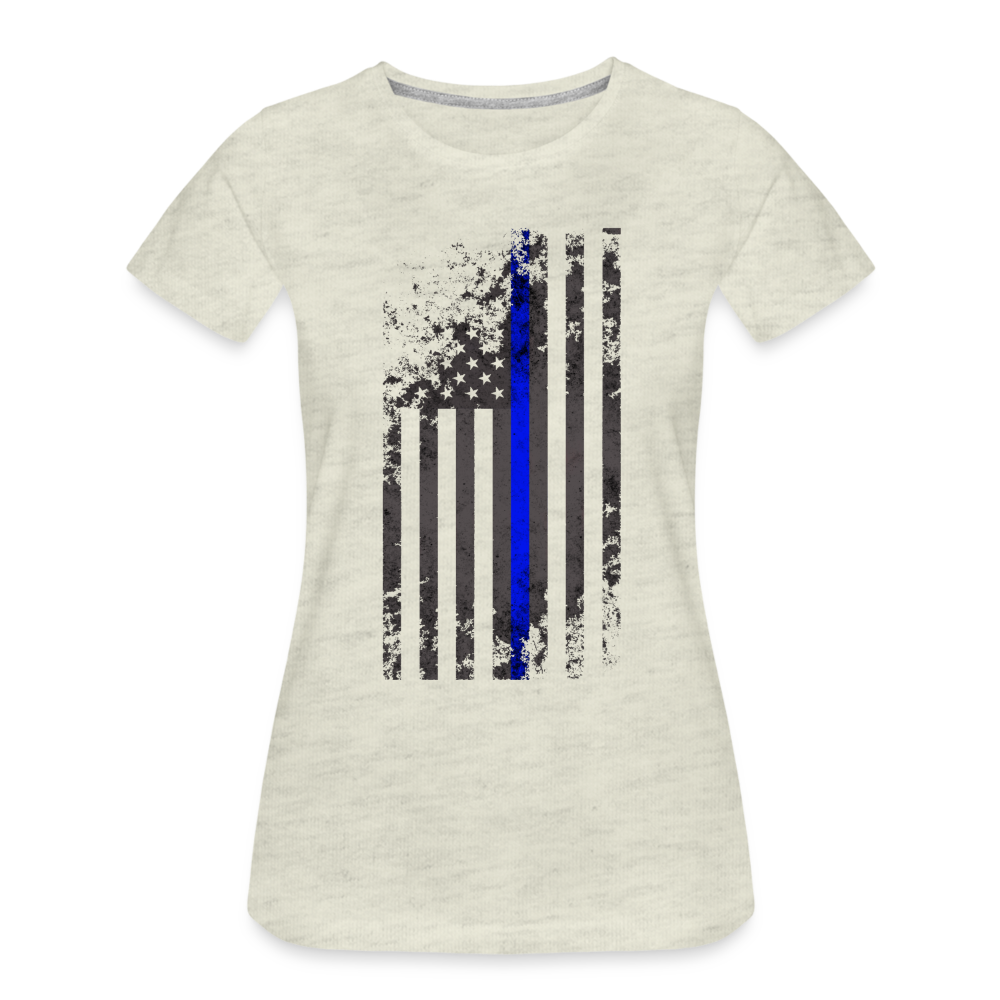 Women’s Premium T-Shirt - Thin Blue Line Distressed Vertical Flag - heather oatmeal