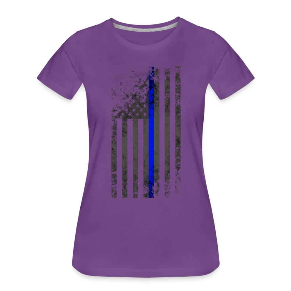 Women’s Premium T-Shirt - Thin Blue Line Distressed Vertical Flag - purple