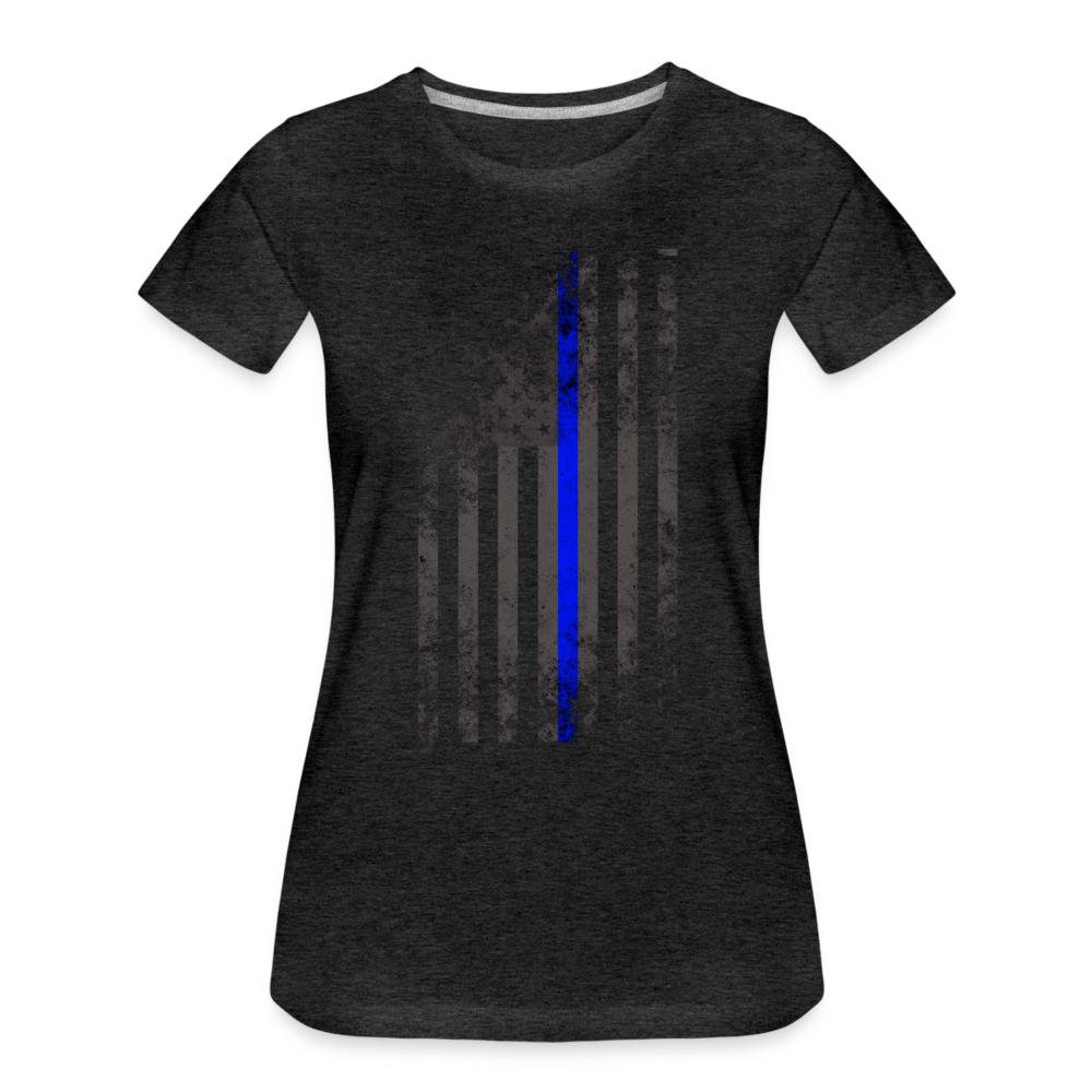 Women’s Premium T-Shirt - Thin Blue Line Distressed Vertical Flag - charcoal grey