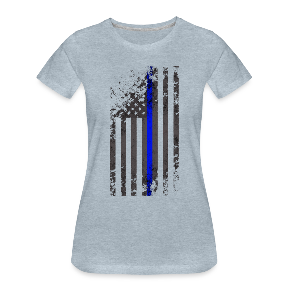 Women’s Premium T-Shirt - Thin Blue Line Distressed Vertical Flag - heather ice blue