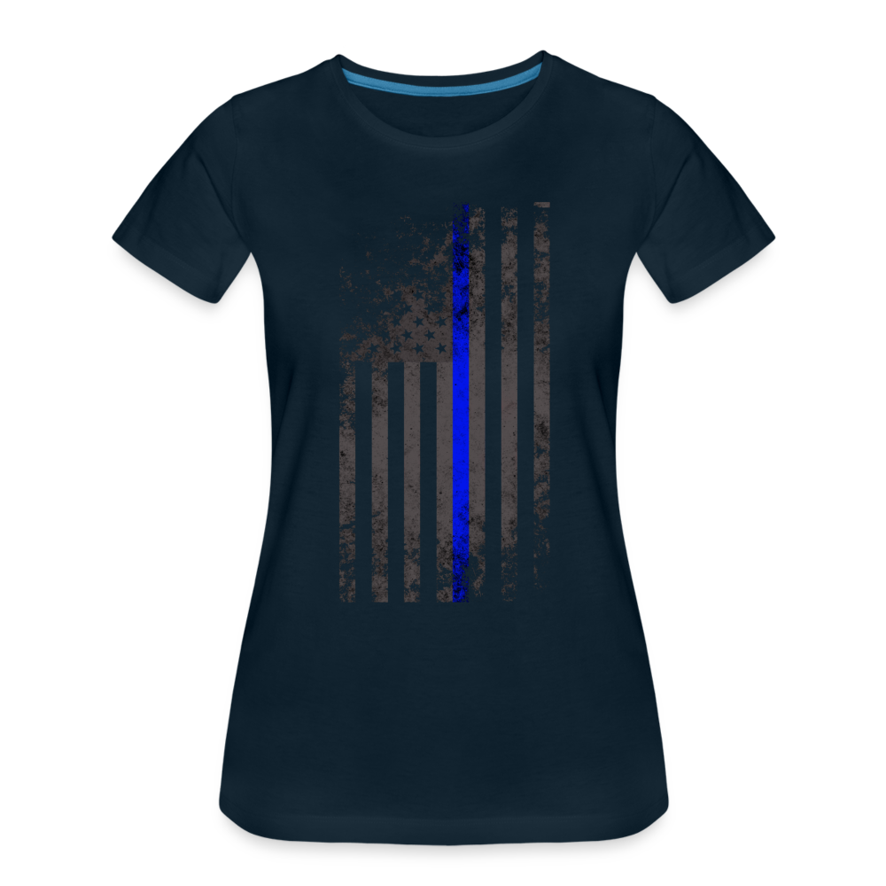 Women’s Premium T-Shirt - Thin Blue Line Distressed Vertical Flag - deep navy
