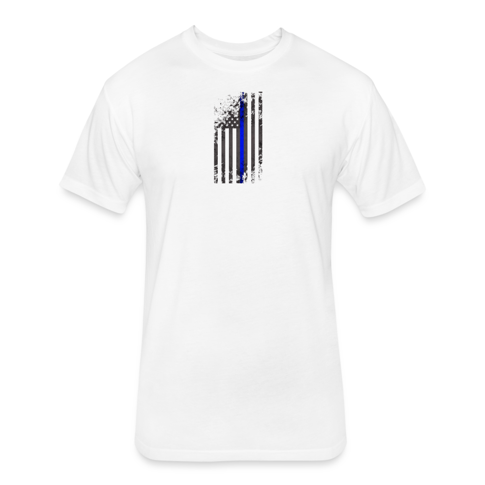 Unisex Poly/Cotton T-Shirt by Next Level - Thin Blue Line Distressed Vertical Flag - white