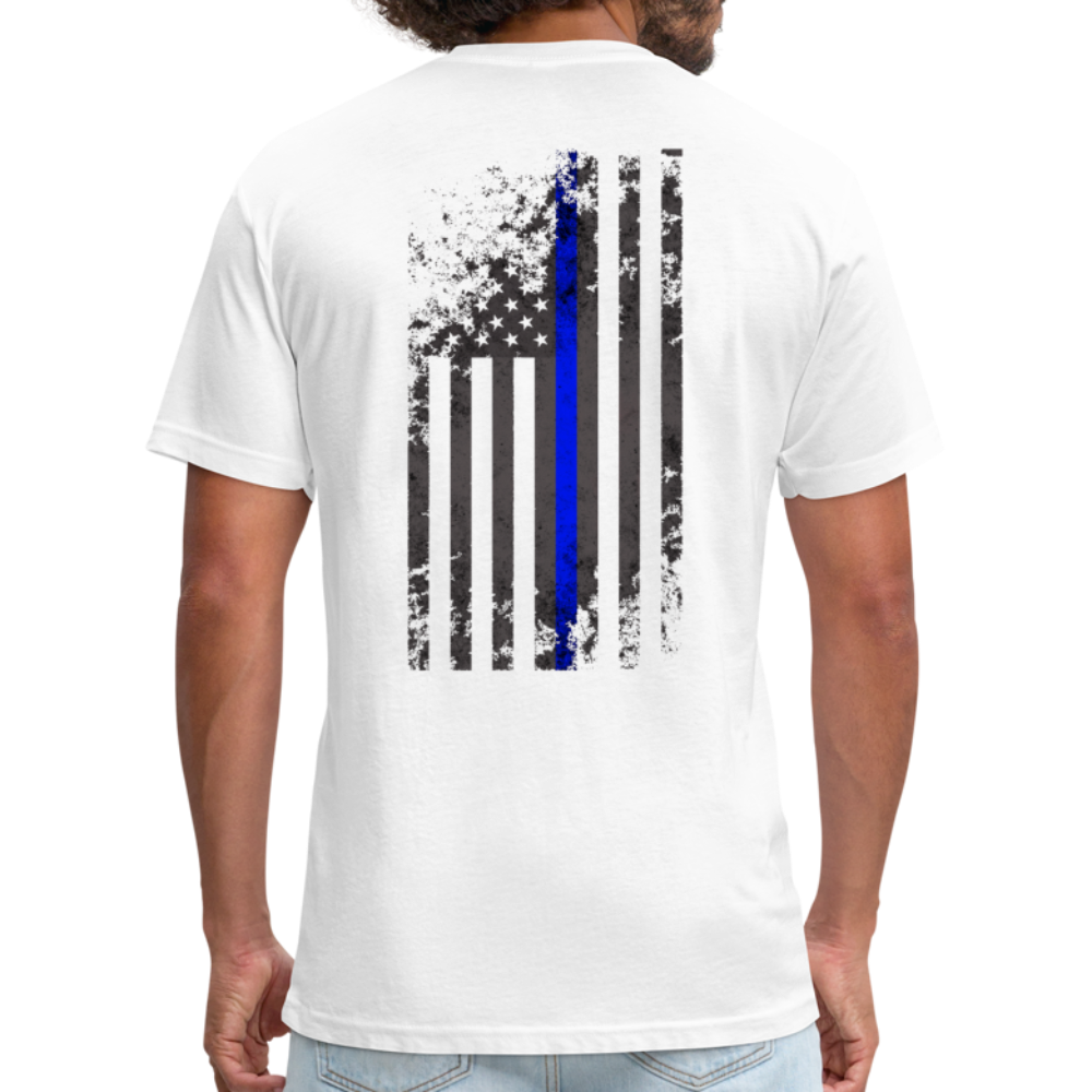 Unisex Poly/Cotton T-Shirt by Next Level - Thin Blue Line Distressed Vertical Flag - white