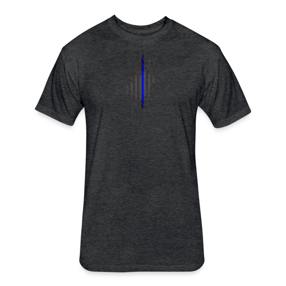 Unisex Poly/Cotton T-Shirt by Next Level - Thin Blue Line Distressed Vertical Flag - heather black
