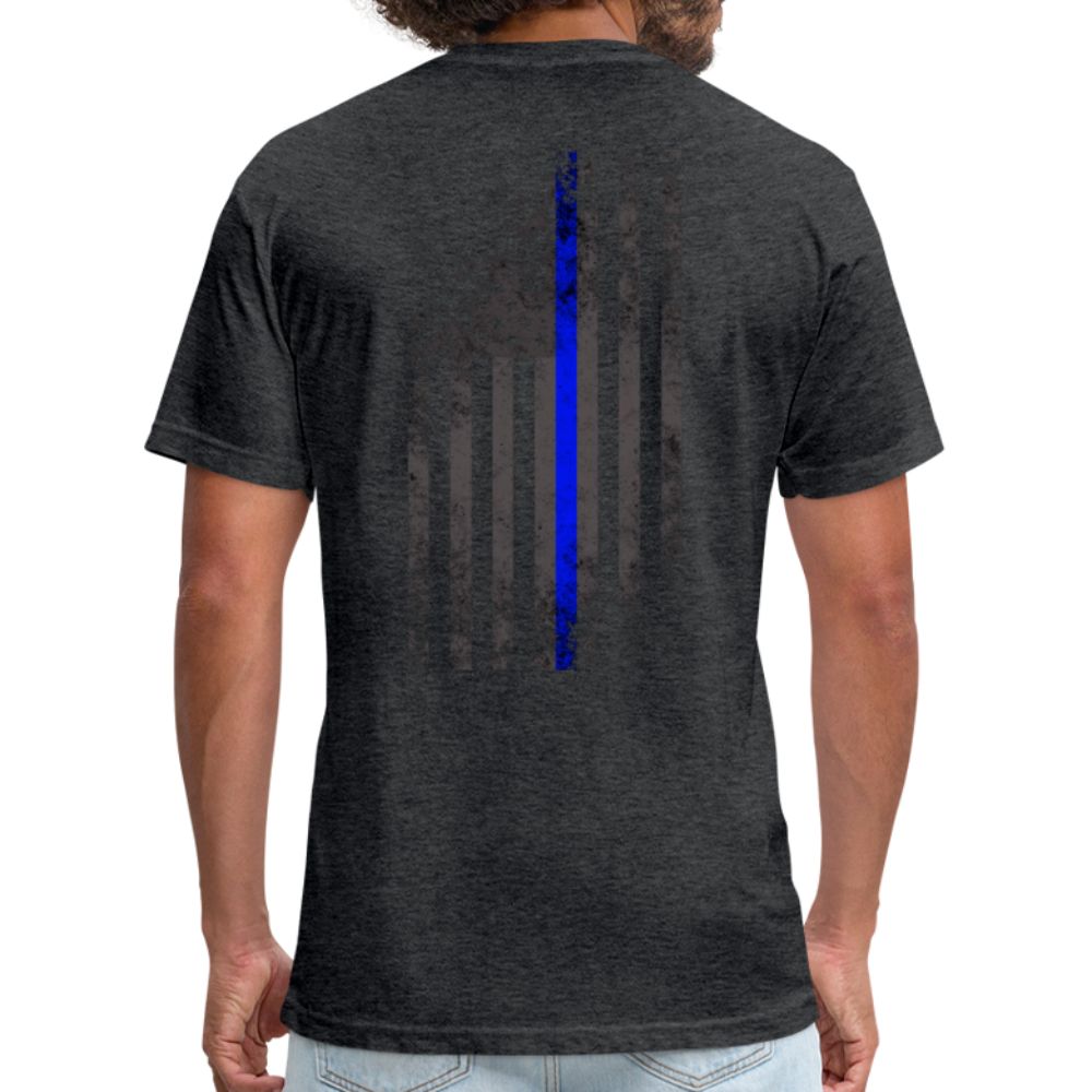 Unisex Poly/Cotton T-Shirt by Next Level - Thin Blue Line Distressed Vertical Flag - heather black