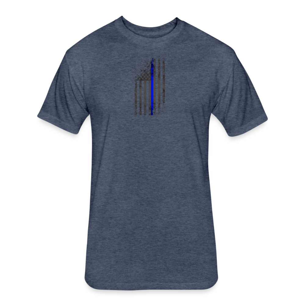 Unisex Poly/Cotton T-Shirt by Next Level - Thin Blue Line Distressed Vertical Flag - heather navy