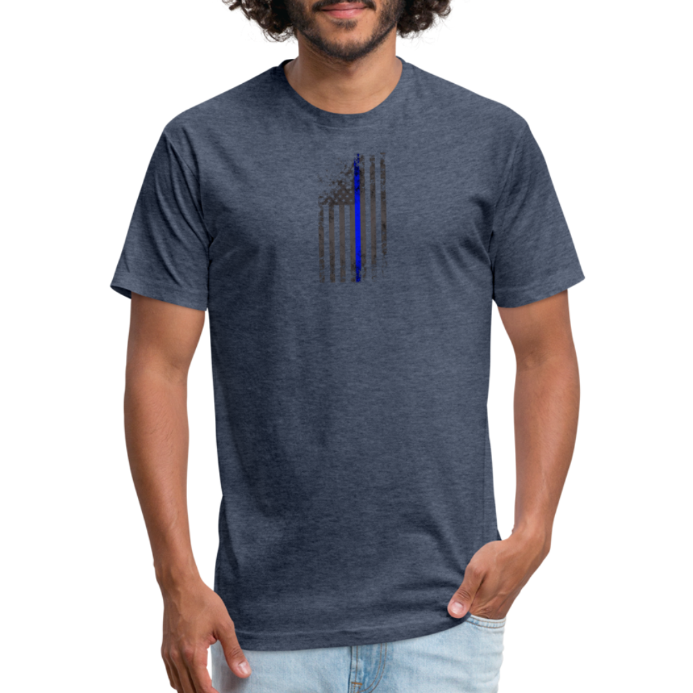 Unisex Poly/Cotton T-Shirt by Next Level - Thin Blue Line Distressed Vertical Flag - heather navy