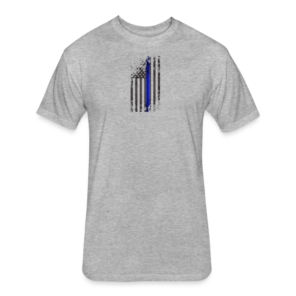 Unisex Poly/Cotton T-Shirt by Next Level - Thin Blue Line Distressed Vertical Flag - heather gray
