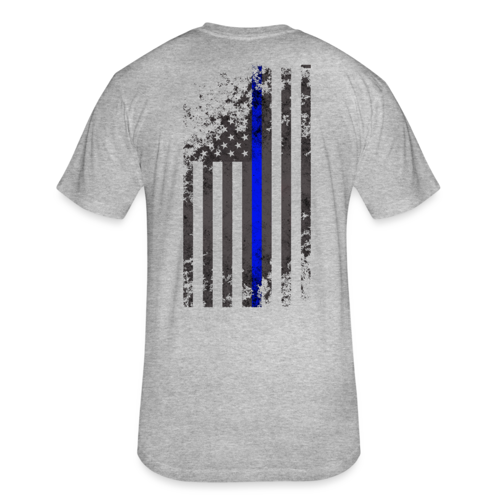Unisex Poly/Cotton T-Shirt by Next Level - Thin Blue Line Distressed Vertical Flag - heather gray