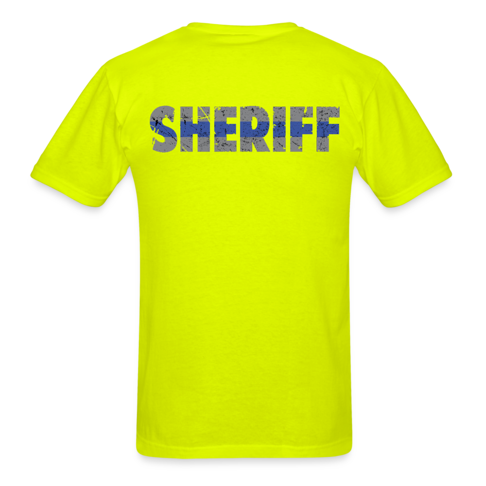 Unisex Classic T-Shirt - Sheriff Blue Line (Front & Back) - safety green