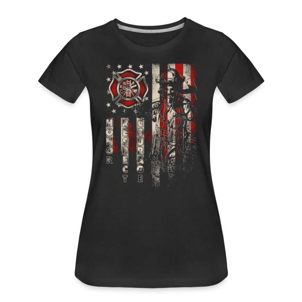 Women’s Premium T-Shirt - Firefighter Distressed Flag - black
