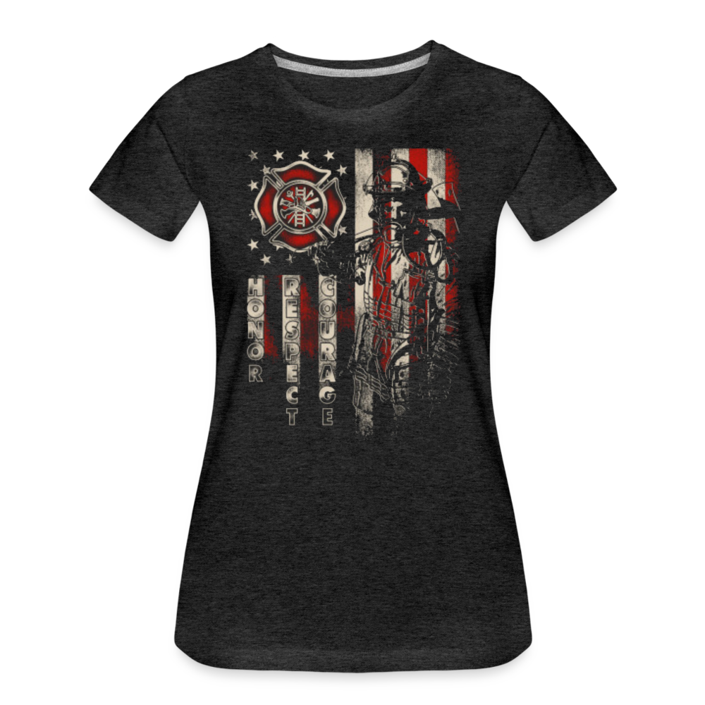 Women’s Premium T-Shirt - Firefighter Distressed Flag - charcoal grey