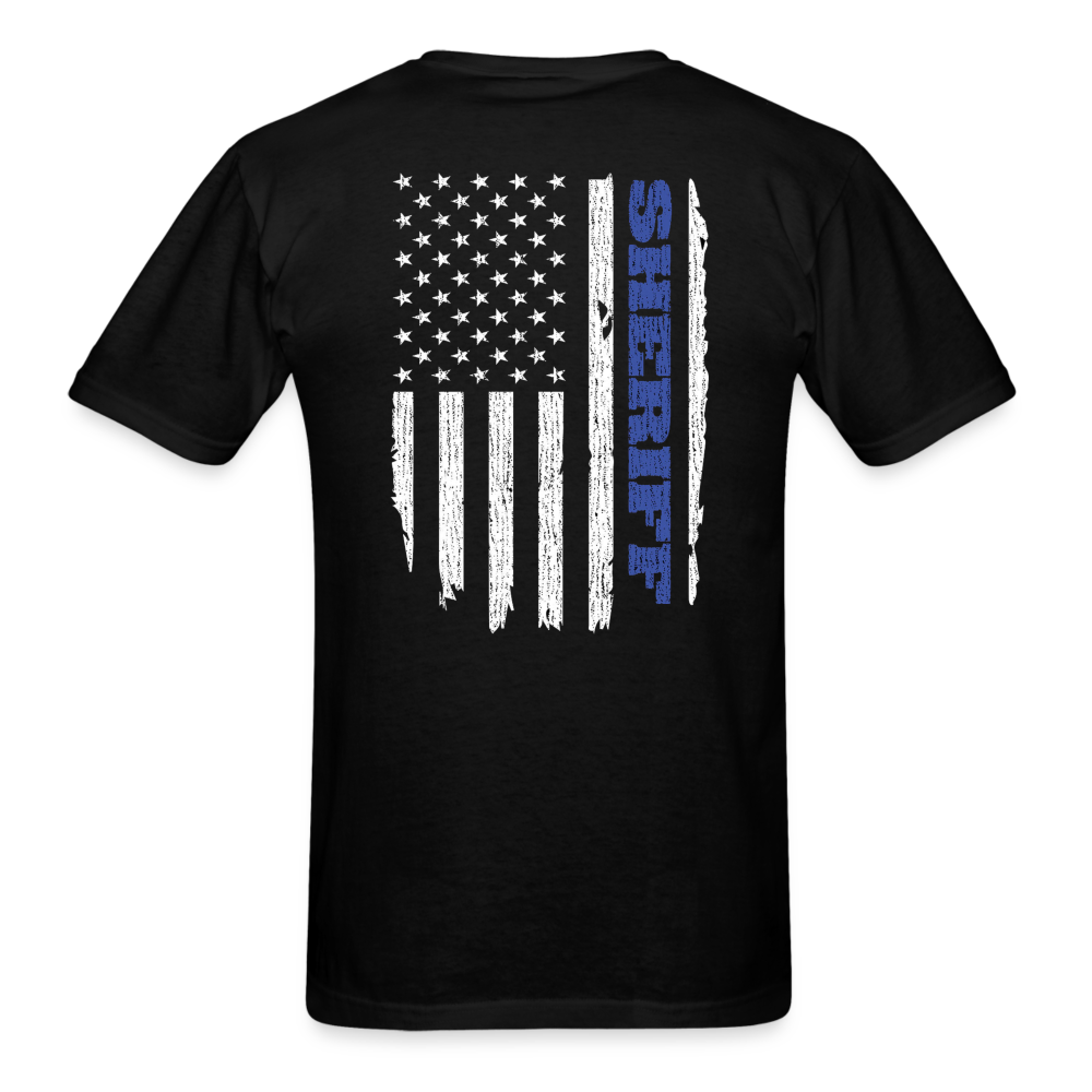 Unisex Classic T-Shirt - Sheriff Blue Line Vertical Flag Fr and Bk - black