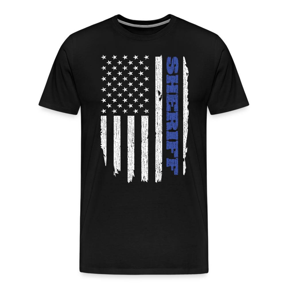 Men's Premium T-Shirt - Sheriff Blue Line Vertical Flag - black