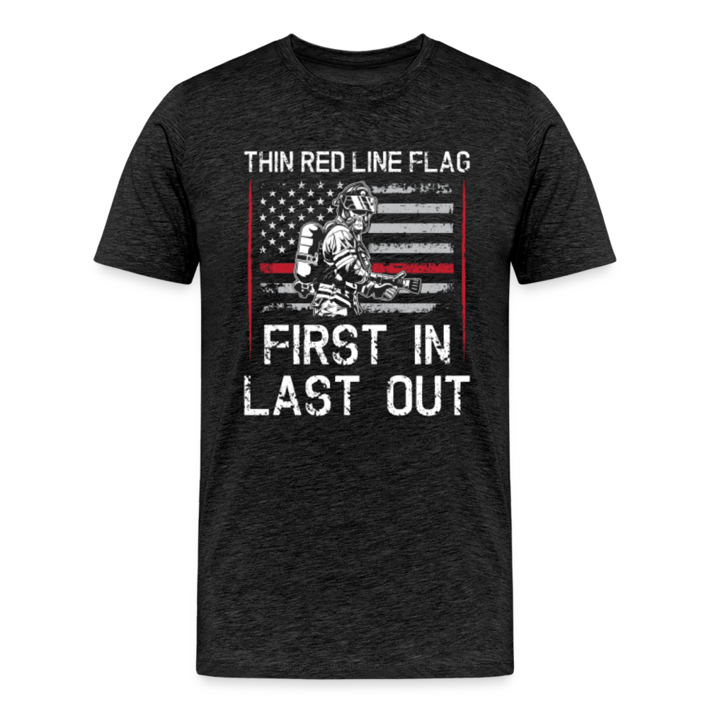 Men's Premium T-Shirt - Thin Red Line Flag - First In - charcoal grey