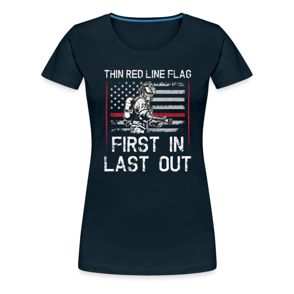 Women’s Premium T-Shirt - Thin Red Line Flag - First In - deep navy