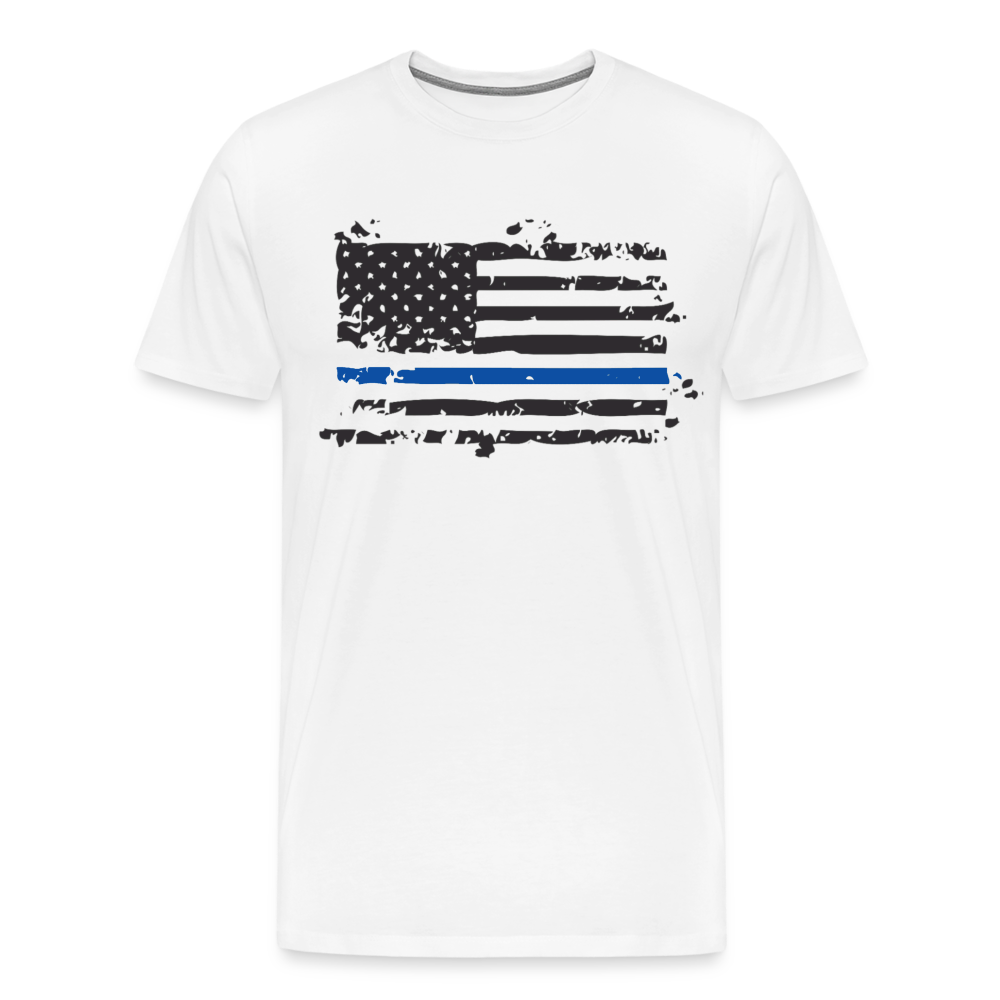 Men's Premium T-Shirt - Distressed Blue Line Flag - white