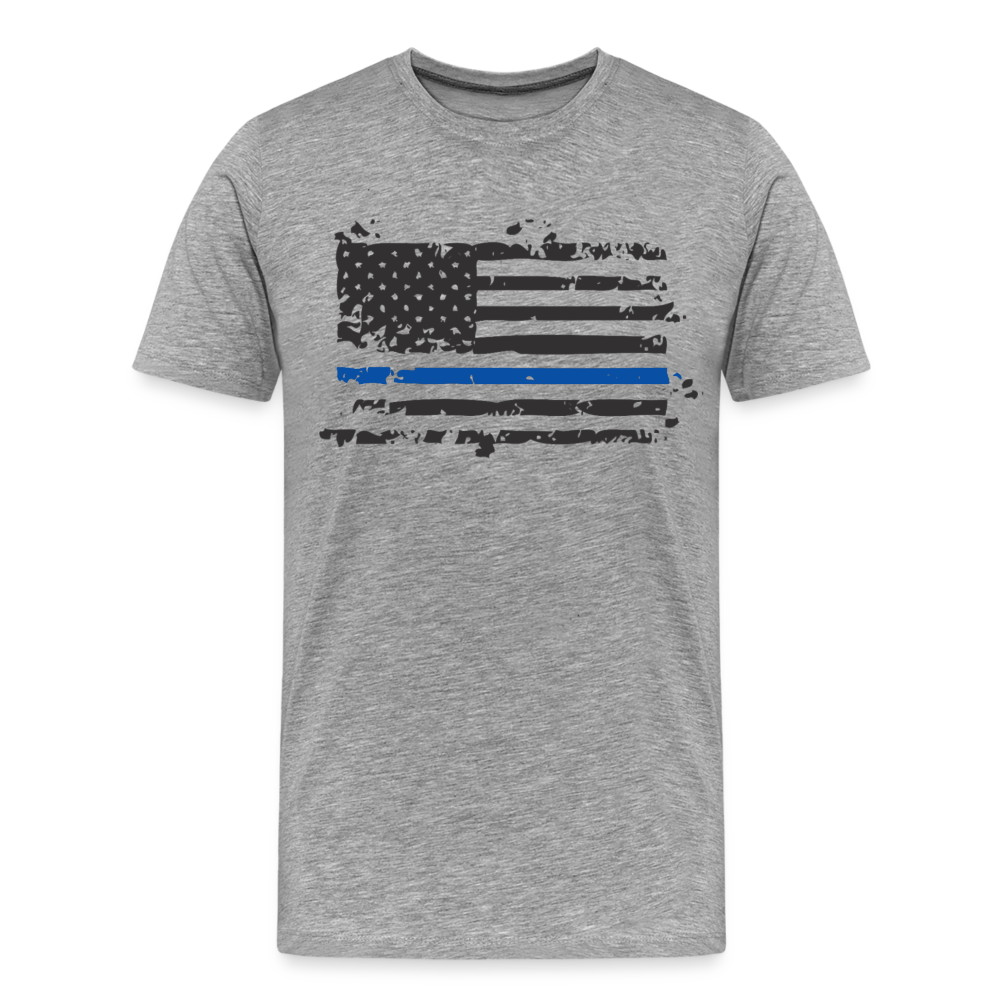 Men's Premium T-Shirt - Distressed Blue Line Flag - heather gray