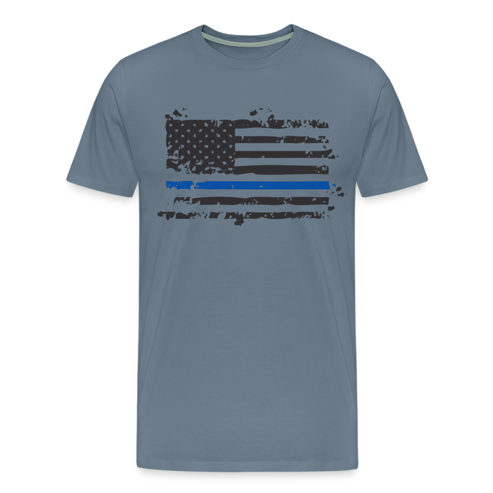 Men's Premium T-Shirt - Distressed Blue Line Flag - steel blue
