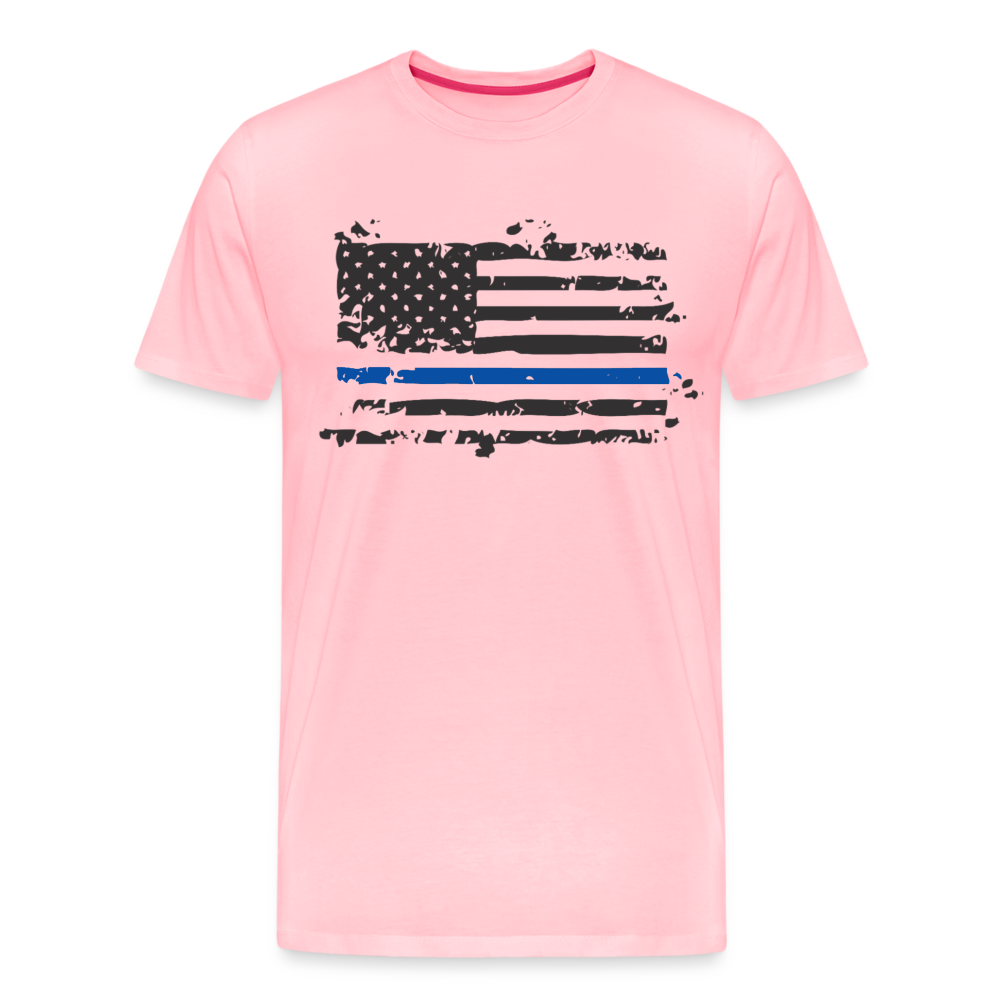 Men's Premium T-Shirt - Distressed Blue Line Flag - pink
