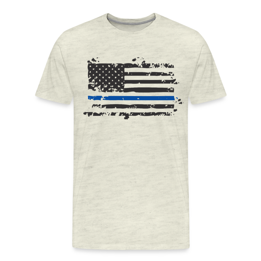 Men's Premium T-Shirt - Distressed Blue Line Flag - heather oatmeal