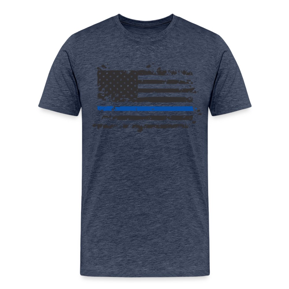 Men's Premium T-Shirt - Distressed Blue Line Flag - heather blue