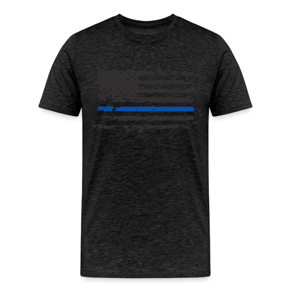Men's Premium T-Shirt - Distressed Blue Line Flag - charcoal grey