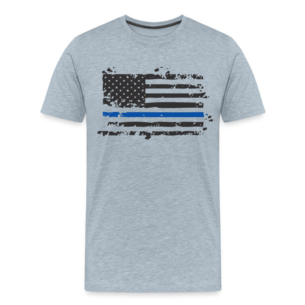 Men's Premium T-Shirt - Distressed Blue Line Flag - heather ice blue