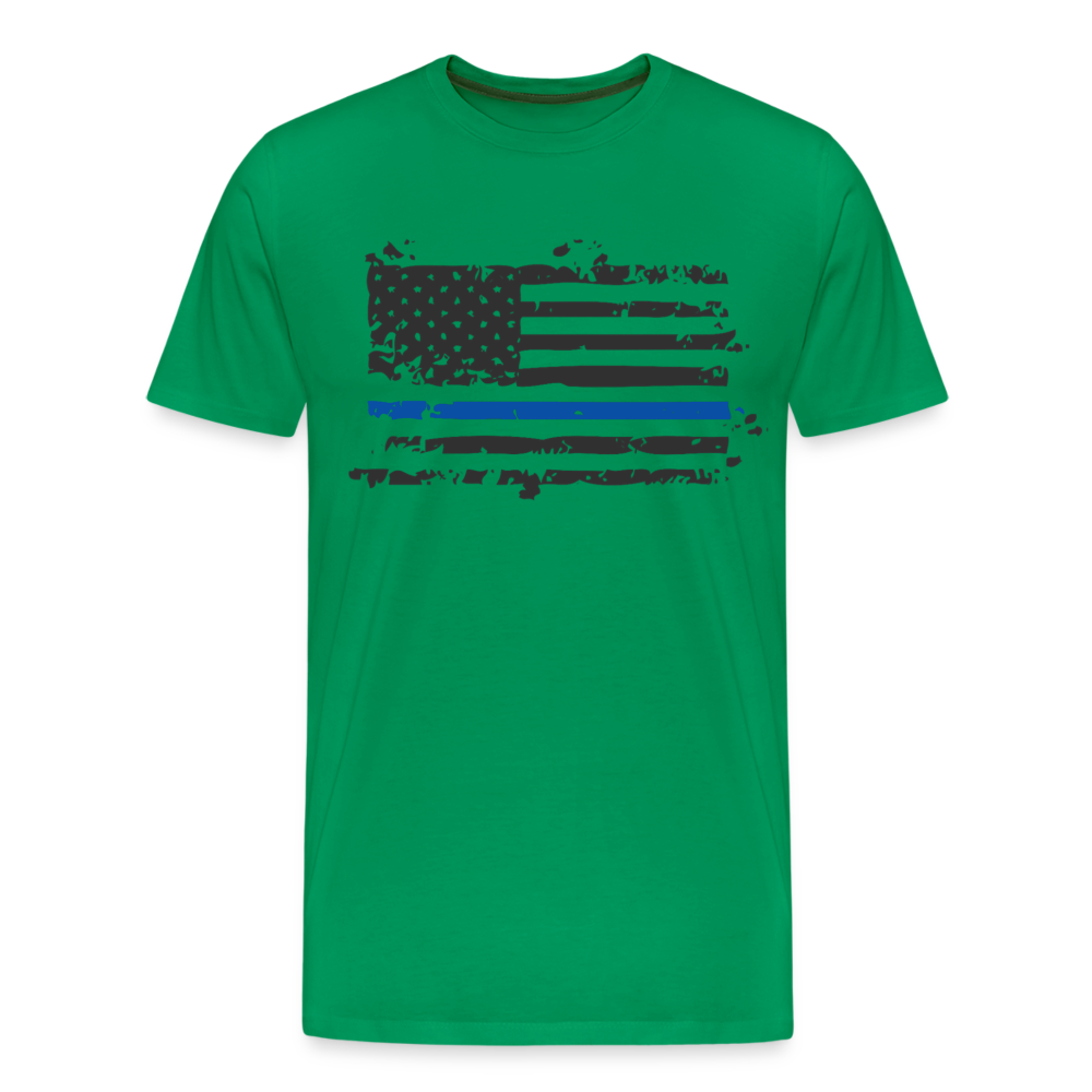 Men's Premium T-Shirt - Distressed Blue Line Flag - kelly green