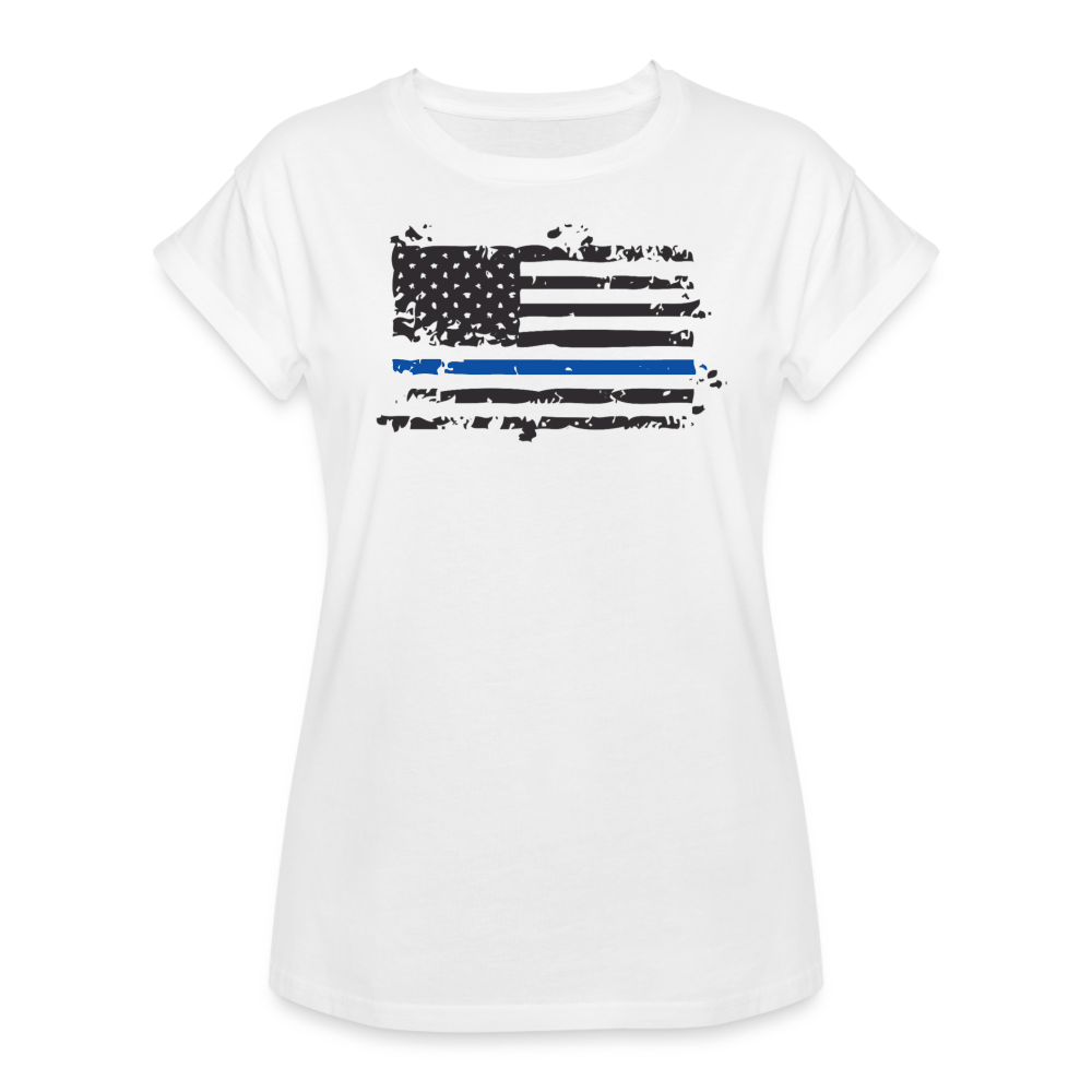 Women's Relaxed Fit T-Shirt - Distressed Blue Line Flag - white