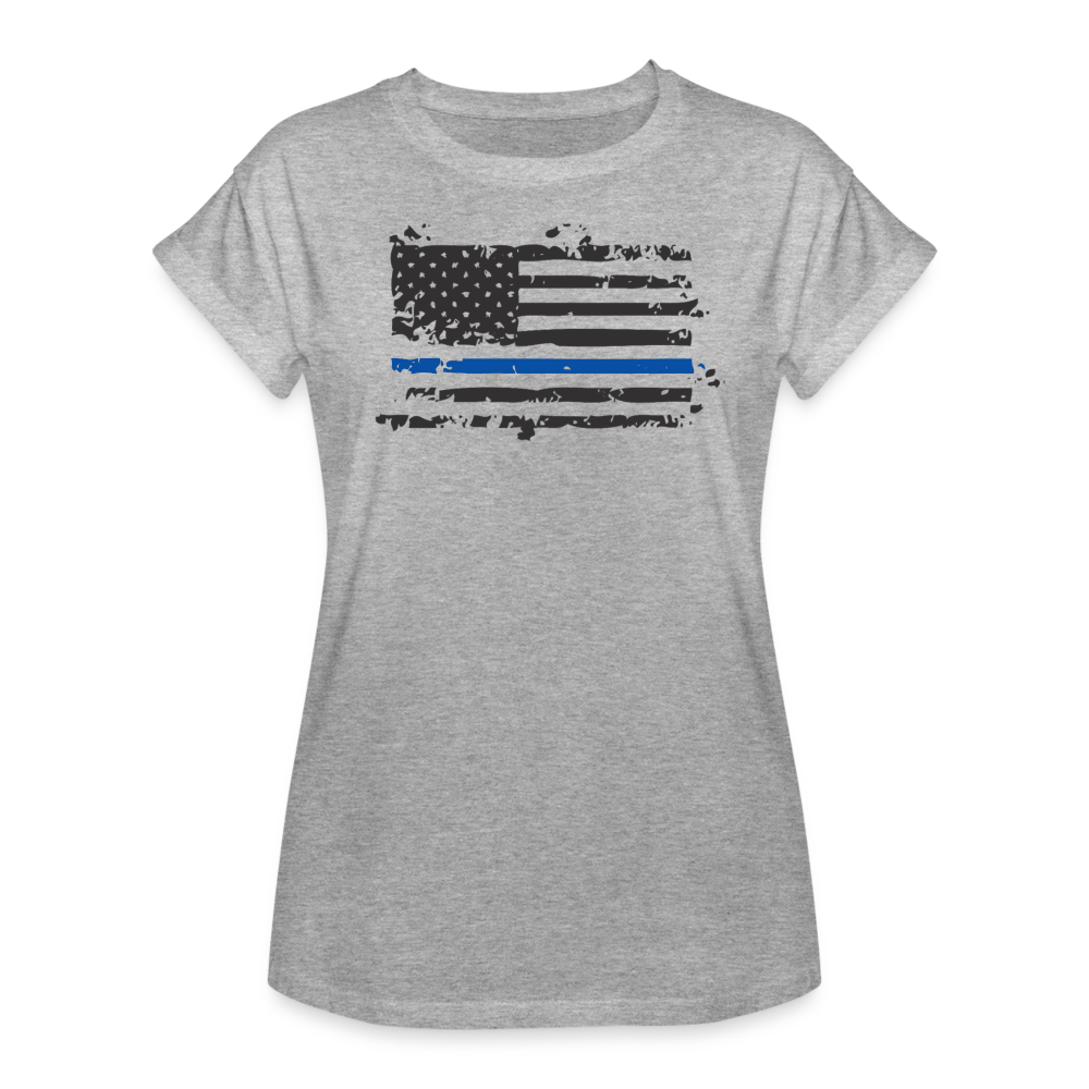 Women's Relaxed Fit T-Shirt - Distressed Blue Line Flag - heather gray
