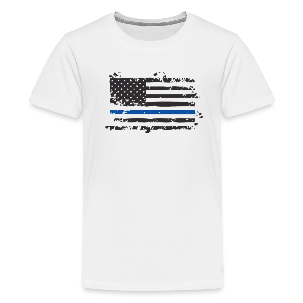 Kids' Premium T-Shirt - Distressed Blue Line Flag - white
