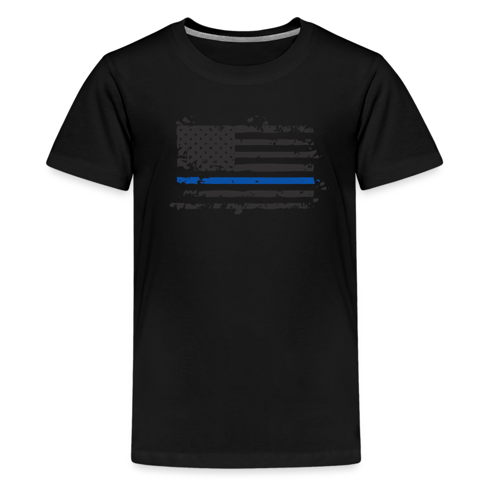 Kids' Premium T-Shirt - Distressed Blue Line Flag - black