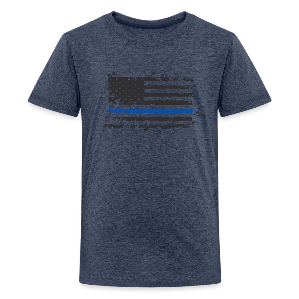 Kids' Premium T-Shirt - Distressed Blue Line Flag - heather blue