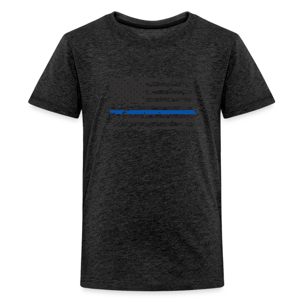 Kids' Premium T-Shirt - Distressed Blue Line Flag - charcoal grey
