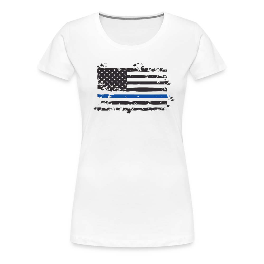 Women’s Premium T-Shirt - Distressed Blue Line Flag - white
