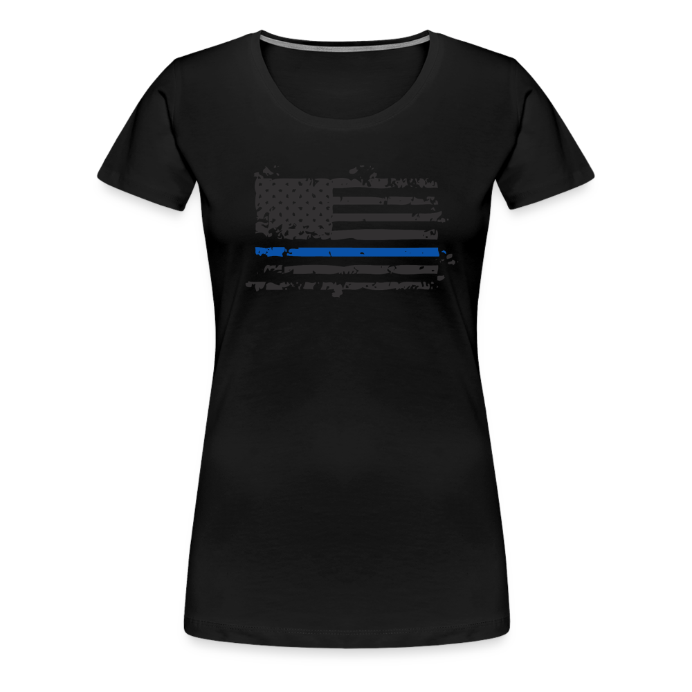 Women’s Premium T-Shirt - Distressed Blue Line Flag - black