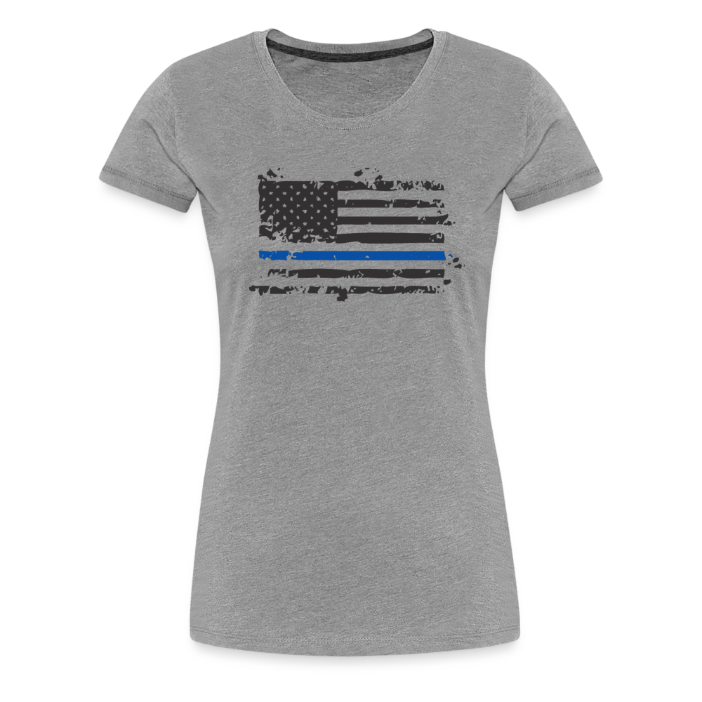 Women’s Premium T-Shirt - Distressed Blue Line Flag - heather gray