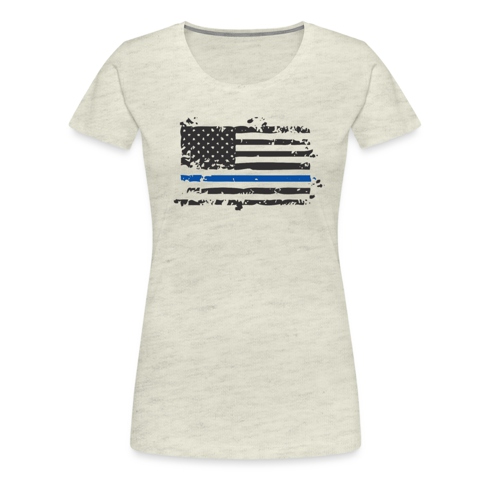 Women’s Premium T-Shirt - Distressed Blue Line Flag - heather oatmeal