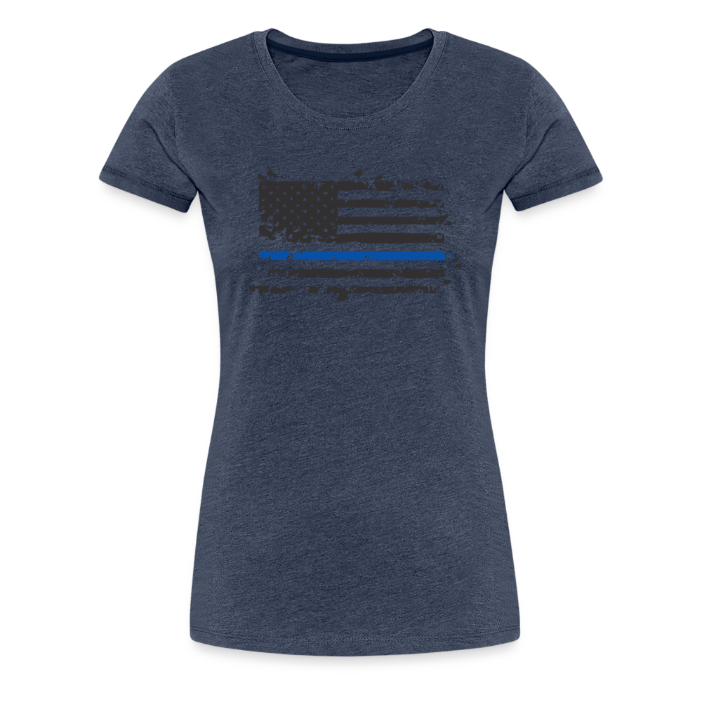 Women’s Premium T-Shirt - Distressed Blue Line Flag - heather blue