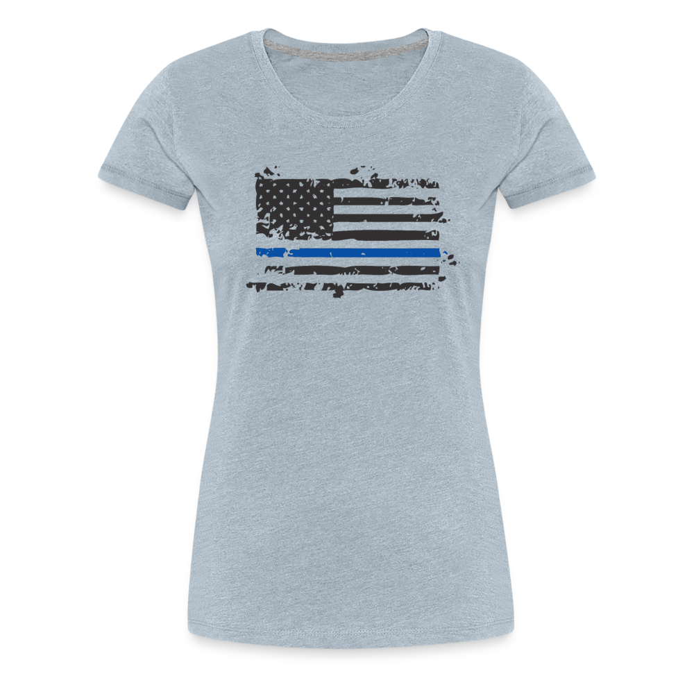 Women’s Premium T-Shirt - Distressed Blue Line Flag - heather ice blue